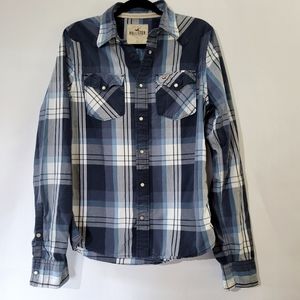 Hollister blue pearl button down top.